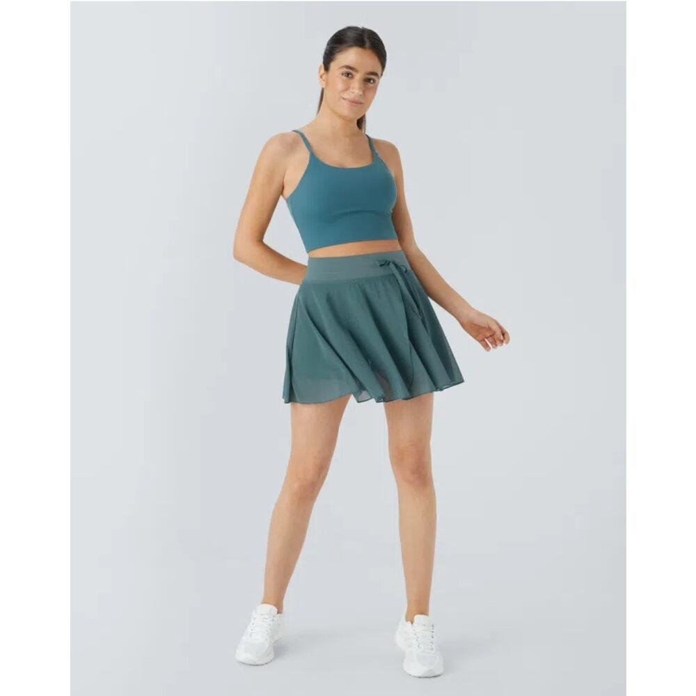 Halara High Waisted Flowy Mini Skirt Skort XL Mineral Blue Drawstring flowy NWT
